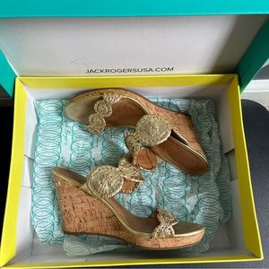 Jack Rogers • Lauren Metallic Leather and Cork Wedge Sandals